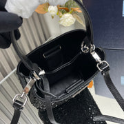 Black Starry Bucket Panier handbag covered with imitation crystals