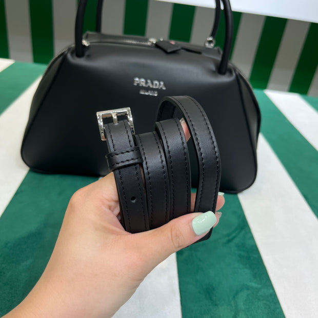 Full leather black 22fw show handbag/crossbody bag