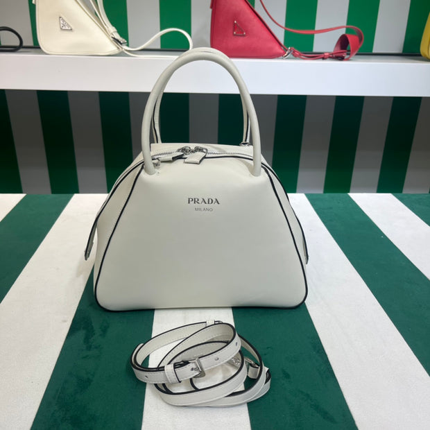 Full leather white 22fw show handbag/crossbody bag (large)