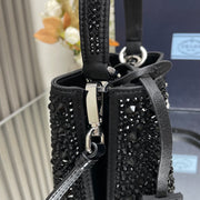 Black Starry Bucket Panier handbag covered with imitation crystals