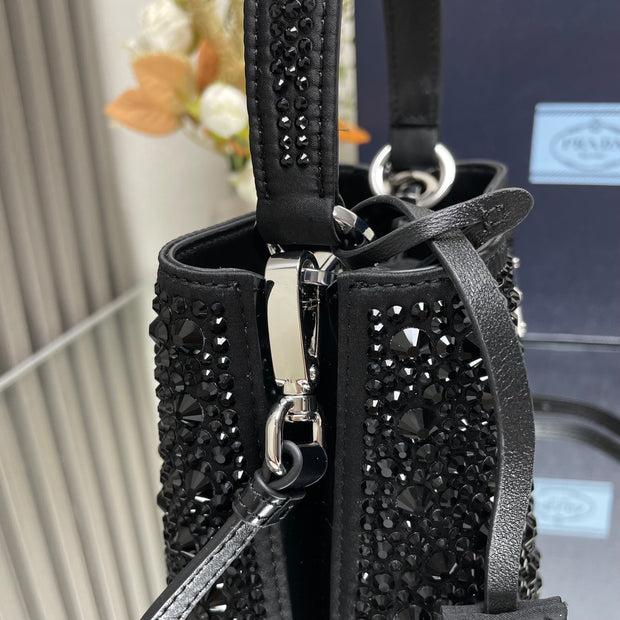 Black Starry Bucket Panier handbag covered with imitation crystals