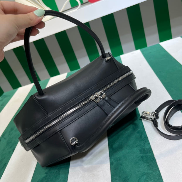Full leather black 22fw show handbag/crossbody bag
